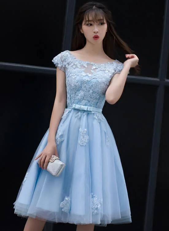 Cute Blue Homecoming Dress, Lovely Knee Length Party Dress Tunics Solid Classic