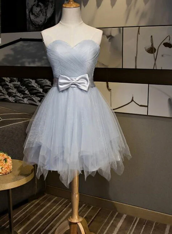 Beautiful Simple Grey Tulle Party Dress with Bow, Lovely Formal Dress Tunics Top Casual