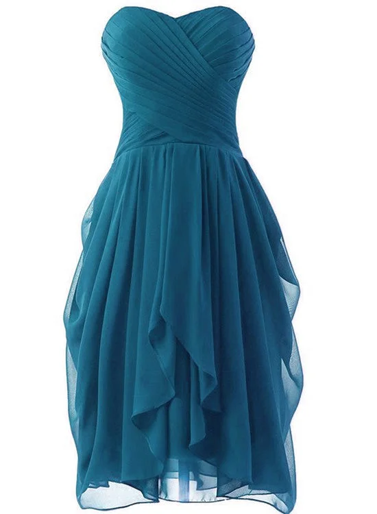 Beautiful Teal Color Short Bridesmaid Dress, Chiffon Sweetheart Short Party Dress Tunics Designer luxury