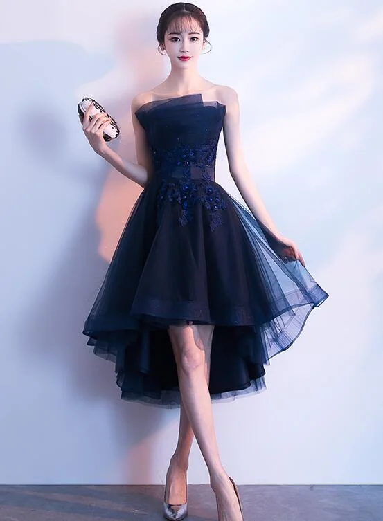 Lovely Navy Blue Tulle High Low Party Dress, Blue Prom Dresses Tunics Versatile functional