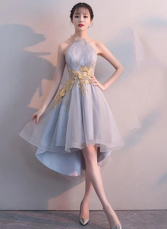 Charming Grey Halter High Low Party Dress, Homecoming Dress Tunics Modern contemporary