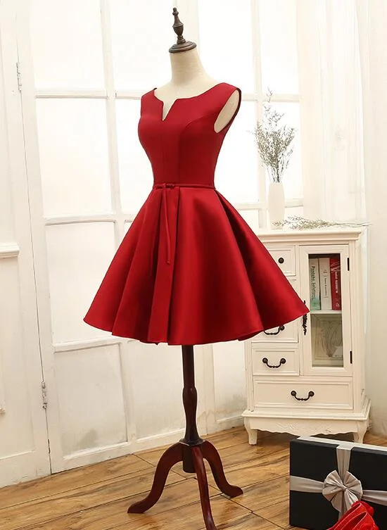 Adorable Red Satin Homecoming Dress , Short Party Dress Tunics Yoga stretchy