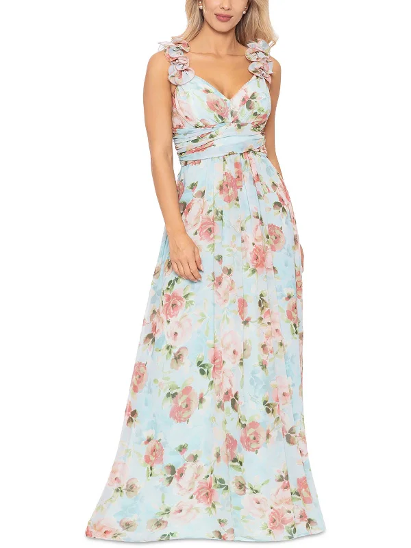 Womens Chiffon Floral Evening Dress Tunics Vintage classic