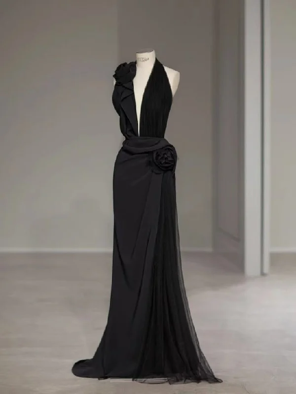 Black Halter V Neck Mermaid Elegant Long Party Dress Formal Evening Dress, DP4715 Tunics Versatile functional