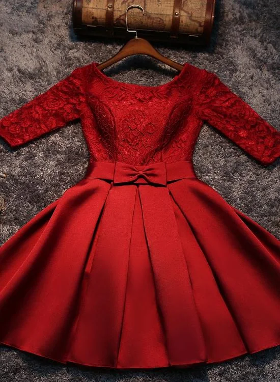 Cute Red Satin Short Prom Dress, Red Sweet 16 Party Dress Tunics Silk luxurious