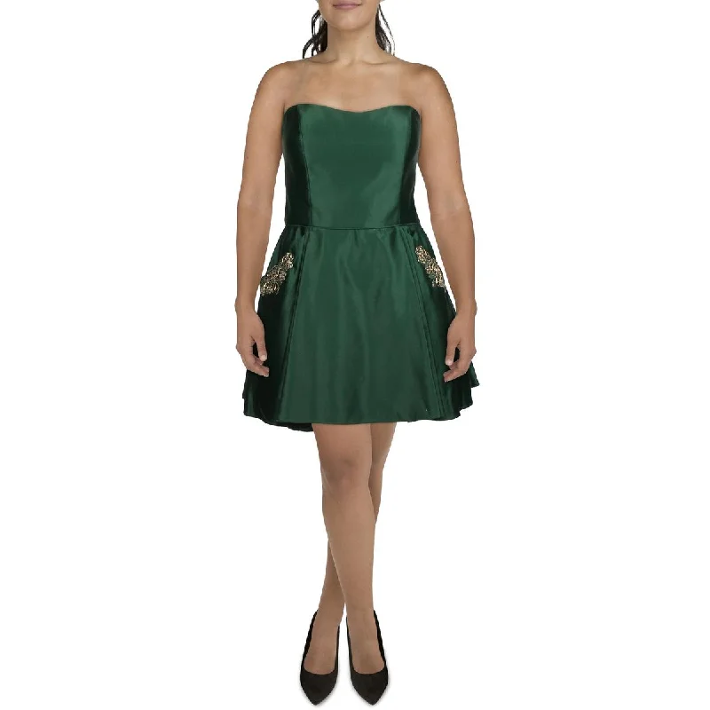 Juniors Womens Satin Mini Fit & Flare Dress Tunics Trendy modern