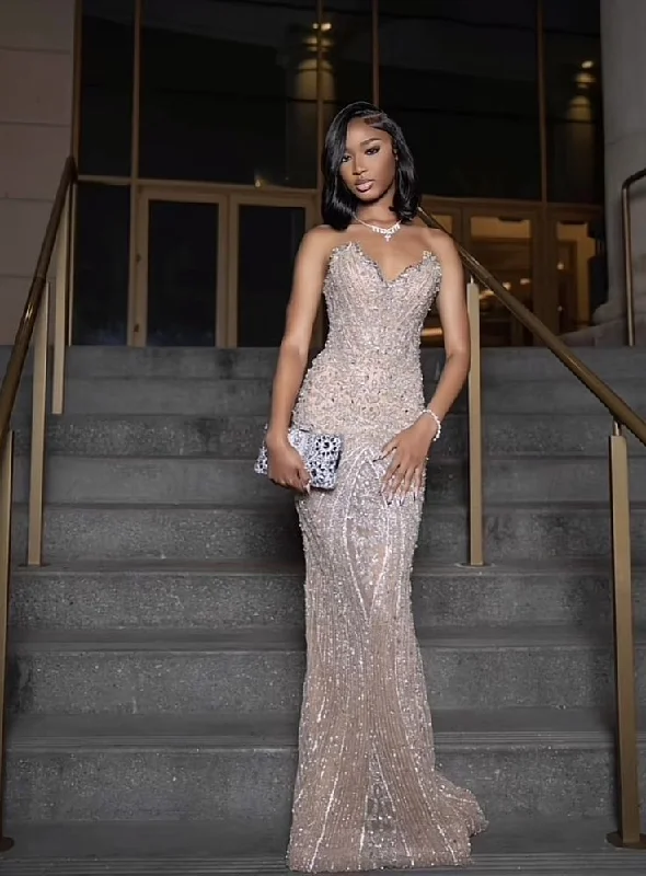 Champagne Sweetheart Beading Sequins Mermaid Long Evening Party Dress, DP4739 Tunics Versatile stylish