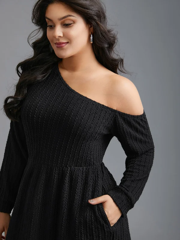 One Shoulder Plain Textured Dress Tunics Polka dots