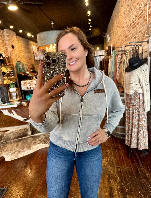 Addie Mineral Washed Full Zip Sweatshirt Hoodie with Hidden Zipper Minimalist Clean