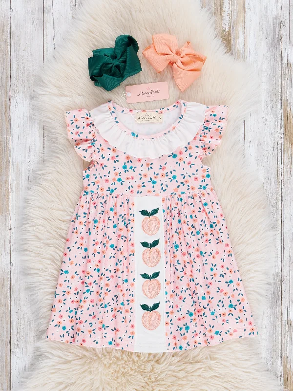 Sweet Peach Embroidered Ruffle Dress Tunics Floral girly