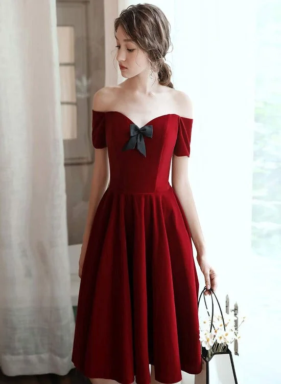 Dark Red Velvet Party Dress Short Homecoming Dress, Wine Red Formal Dress Tunics Versatile stylish