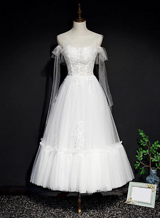 Lovely White Tulle Party Dress with Lace,White Formal Dresses Tunics Lace romantic