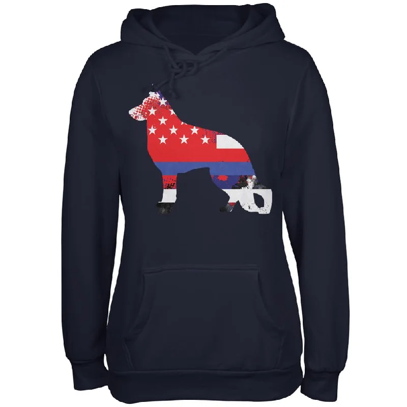 K9 German Shepherd Thin Blue Line Distressed Splatter Juniors Soft Hoodie Hoodie with Drop Shoulder Relaxed Streetwear