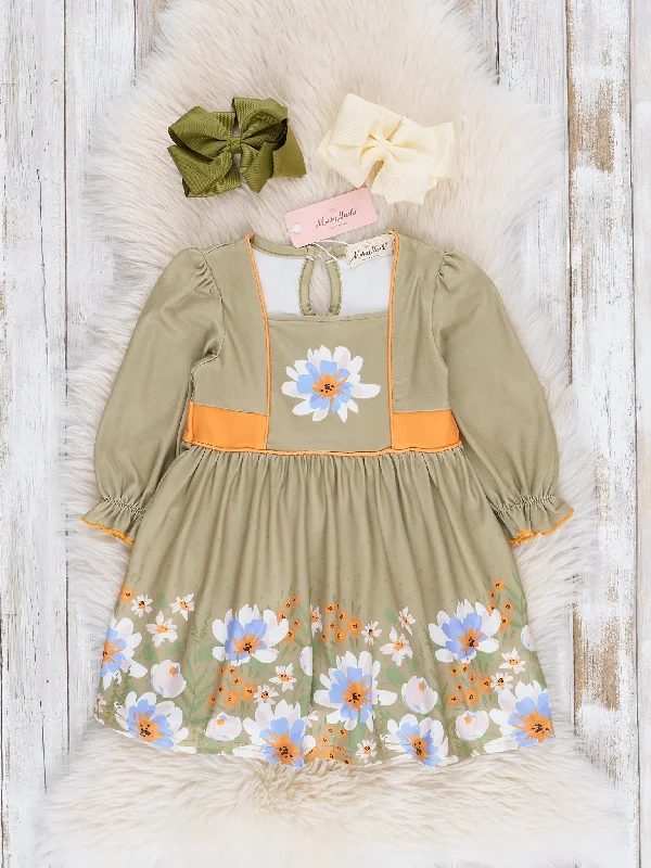 Green & Yellow Daisy Garden Dress Tunics Spring floral