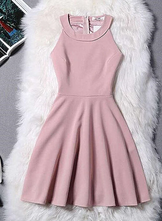 Lovely Pink Halter Chiffon Short Party Dress, Homecoming Dresses Tunics Versatile stylish
