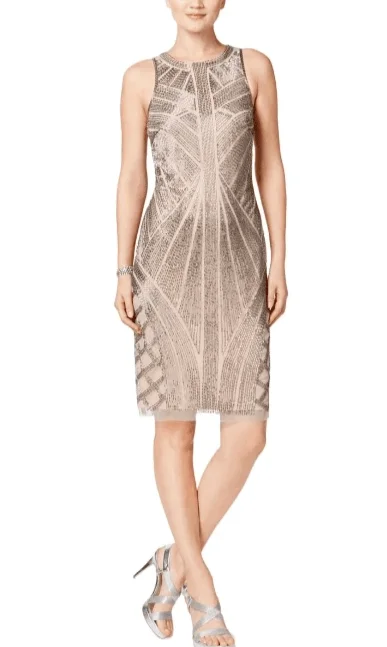 Adrianna Papell AP1E200575 Short Cocktail Halter Neck Party Dress Tunics stripes playful