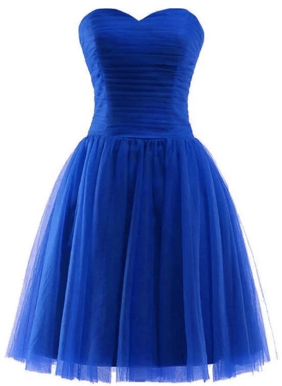 Blue Short Sweetheart Simple Party Dress, Blue Prom Dress Square Neckline Feminine