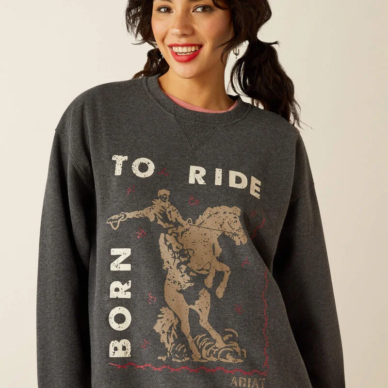 Women's Ariat Oversized Sweatshirt - Heather Charcoal Hoodie with Thumb Holes Functional Cozy