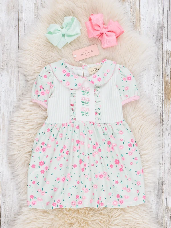 Minty Florals Ruffle Tie Dress Tunics Solid Classic