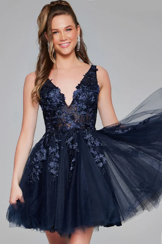 Jovani 63987 Floral Appliqués Homecoming Dress Prom Dress Tulle Floral Cocktail Gown Tunics Sophisticated sleek