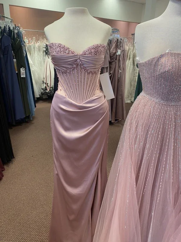 Pink Sweetheart Beading Mermaid Satin Long Party Dress Evening Dress, DP4690 Shift Classic Vintage