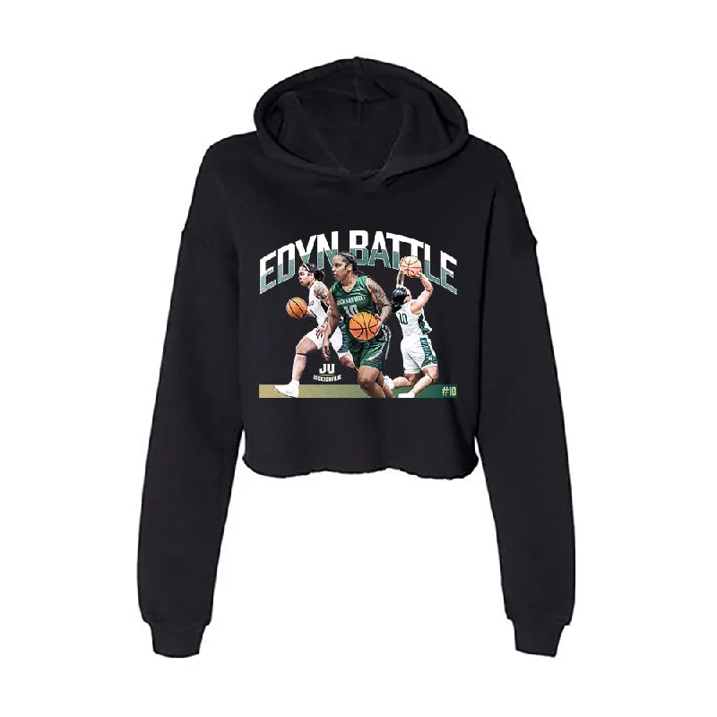 Jacksonville - NCAA Women's Basketball : Edyn Battle - Player Collage Women's Crop Fleece Hoodie Hoodie with Front Slit Layering Stylish