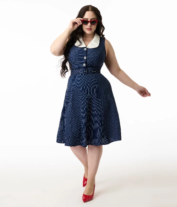 Hell Bunny 1950s Navy & White Pinstripe Sailor Dress Tunics Versatile functional
