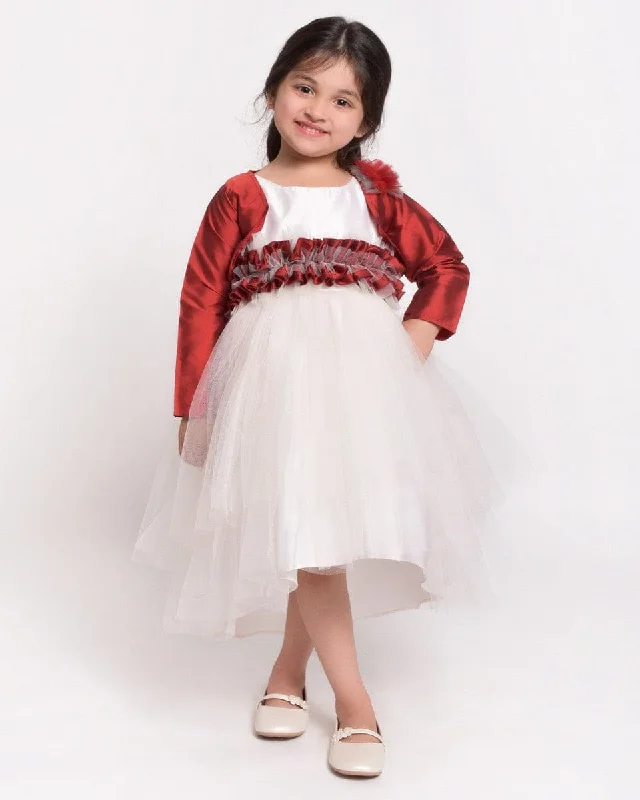 White Flare Dress with Maroon Belt & shrug Pencil Office Professional