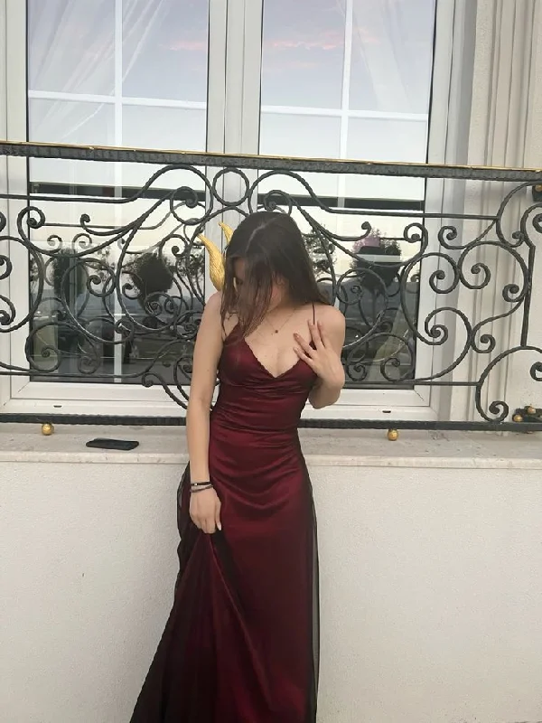Burgundy Spaghetti Straps A-Line Simple Long Evening Party Dress Formal Dress, DP4714 Tunics Fashionable trendy