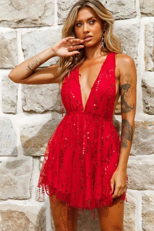 Ariana Sequin Mini Party Dress Red Bodycon Fitted Nightout