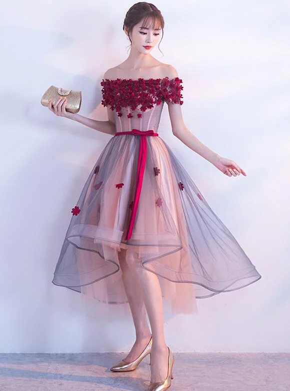 Lovely High Low Flowers Party Dress , Homecoming Dress Tunics Evening elegant