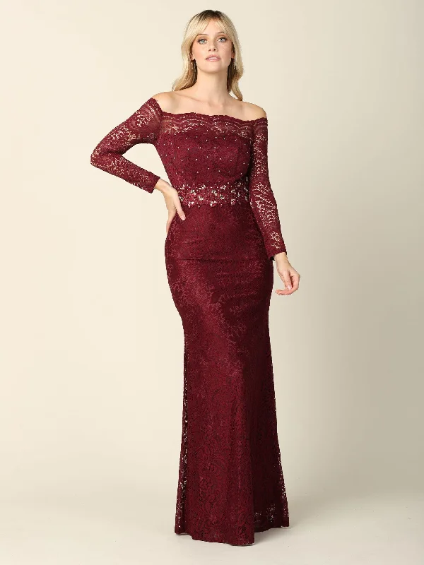 Long Off Shoulder Formal Lace Evening Party Dress Tunics Canvas sturdy
