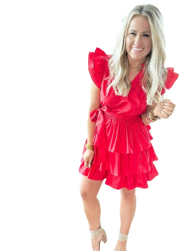 The Ruby Flutter Dress Turtleneck Neckline Stylish