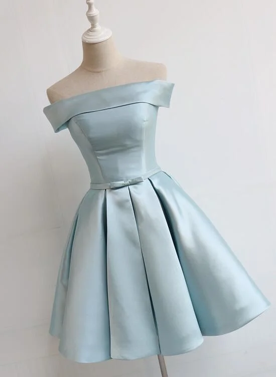 Cute Satin Short Off the Shoulder Party Dress, Knee Length Formal Dress Shift Classic Vintage