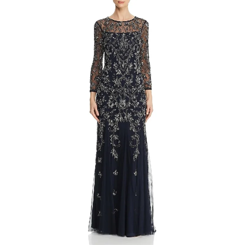 Womens Beaded Illusion Evening Dress Tunics Chic elegant