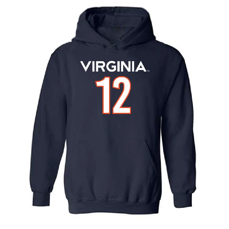 Virginia - NCAA Women's Basketball : Kamryn Kitchen - Replica Shersey Hooded Sweatshirt Hoodie with Monochrome Minimalist Simple