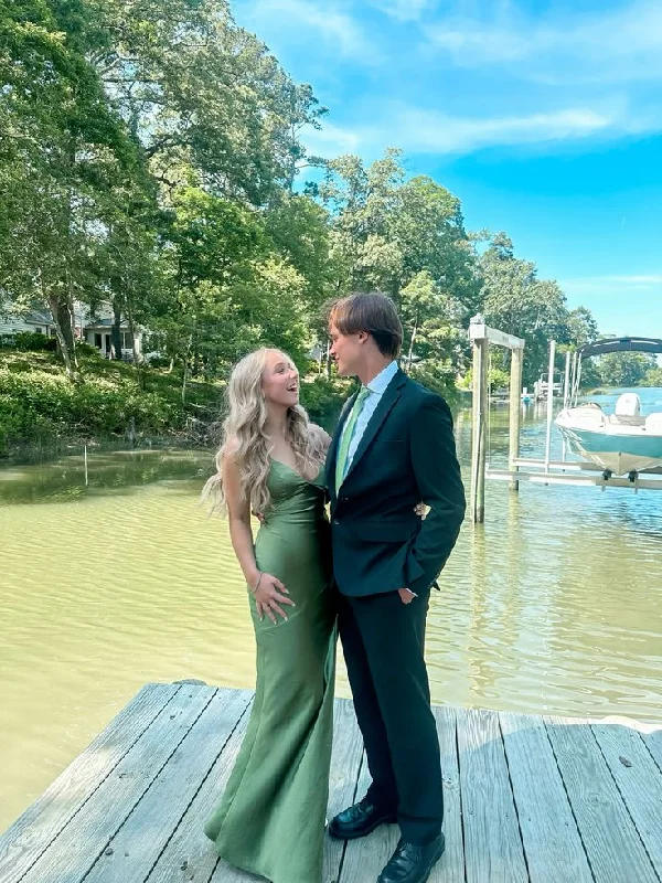 Green V Neck Sheath Satin Long Party Dress Wedding Guest Dress, DP4696 Off-the-shoulder Bohemian Festive