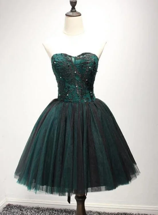 Beautiful Dark Green and Black Tulle Short Party Dress, Homecoming Dresses Tunics Sophisticated sleek