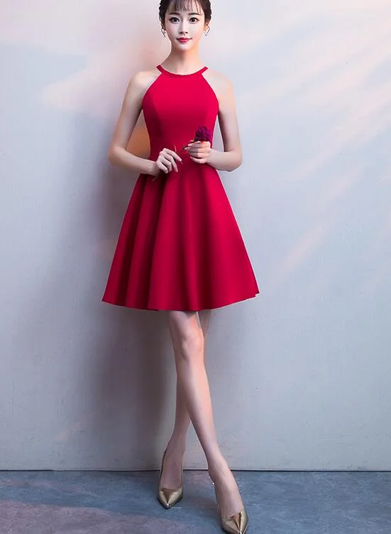 Cute Halter Red Mini Party Dress, Red Homecoming Dress Tunics Leisure comfortable