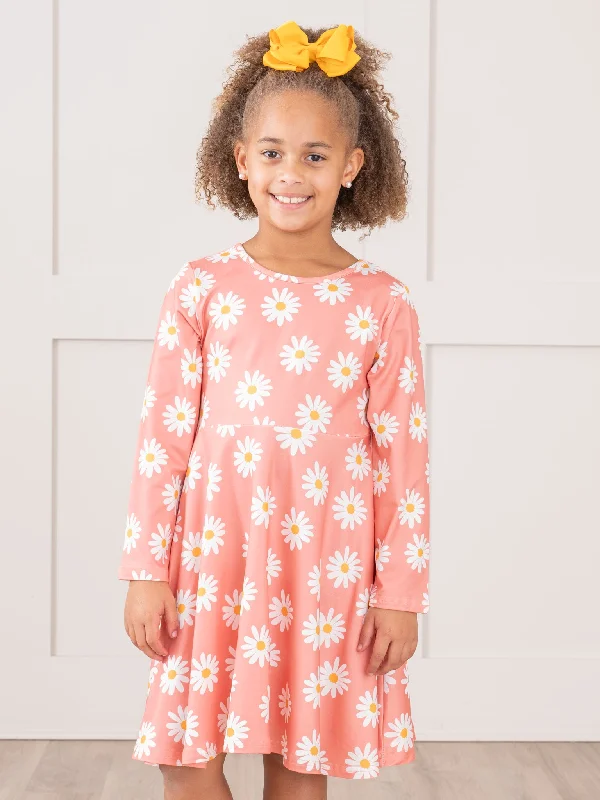 Peach Daisy Blooms Swing Dress Tunics Luxurious premium
