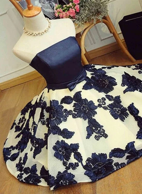 Lovely Flower Lace and Satin Short Party Dress with Bow, Cute Homecoming Dresses Tunics Cozy comfortable