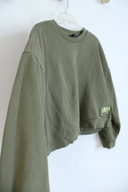 Adidas Green Boxy Sweatshirt | M Hoodie with Raglan Sleeves Sporty Comfortable