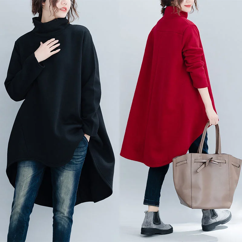 Casual Turtleneck Women Plus Sizes Hoodies Hoodie with Hem Fringe Bohemian Relaxed