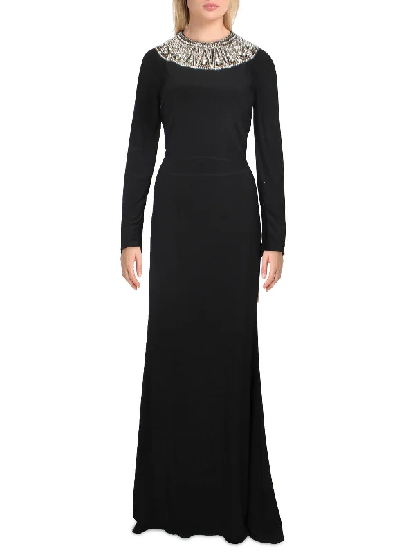 Womens Embellished Formal Evening Dress Cowl Neckline Elegant