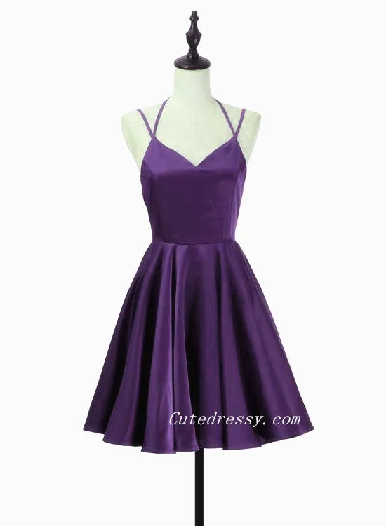 Purple Lovely Straps Short Party Dress Homecoming Dress, Purple Short Prom Dress Tunics Sale discount