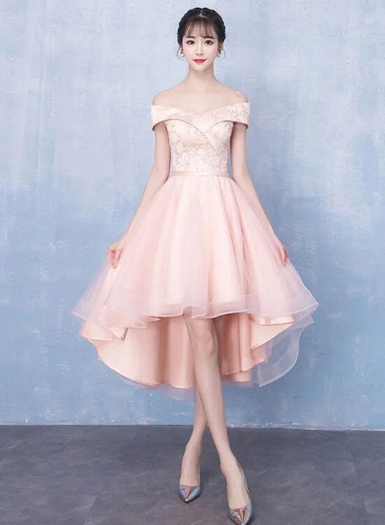 Pink High Low Party Dress , Tulle and Lace Formal Dress Tunics Formal black