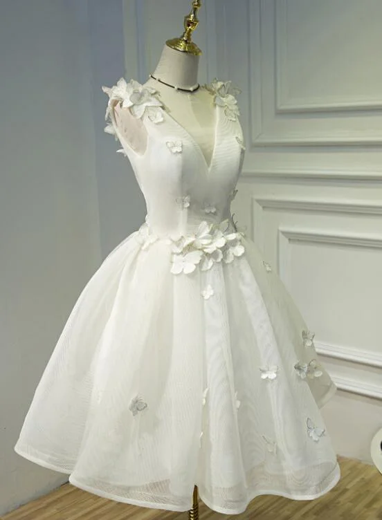 Lovely White Short Graduation Party Dress, Prom Dresses Tunics Office stylish