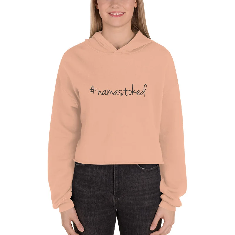 #namastoked crop hoodie Hoodie with Snap Buttons Easy Quick