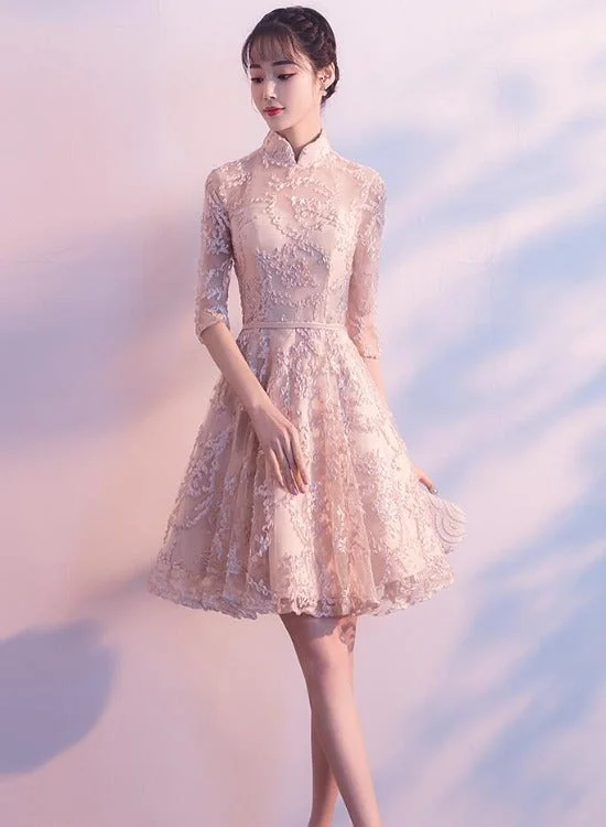 Adorable High Neckline Lace Short Party Dress Formal Dress, Lace Short Prom Dress Tunics Timeless classic