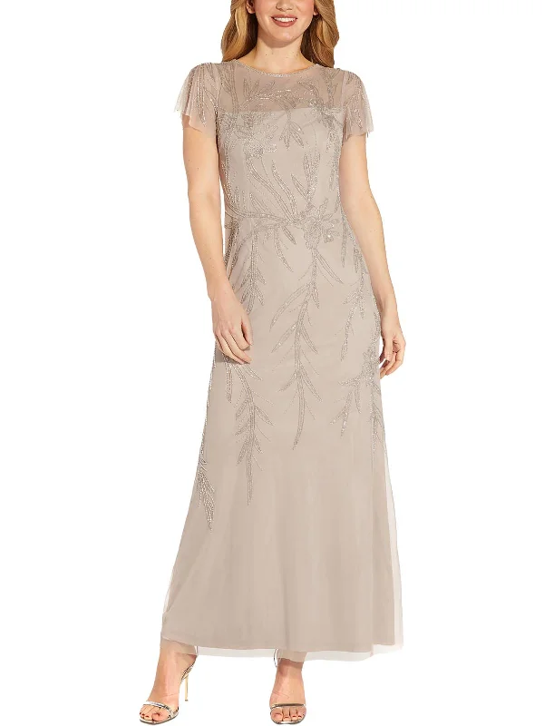 Womens Beaded Maxi Evening Dress Tunics Luxurious high-end